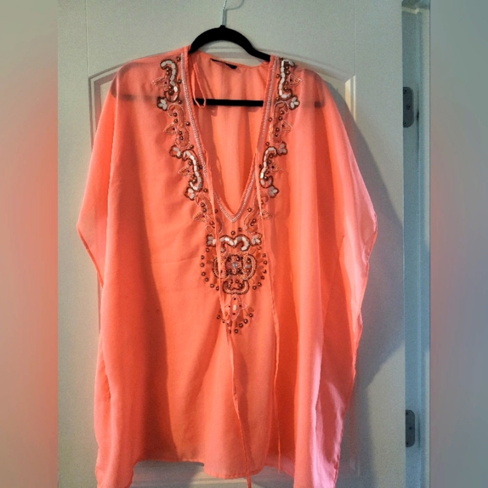 Beautiful Coral Beaded Bathing Suit Cover Up